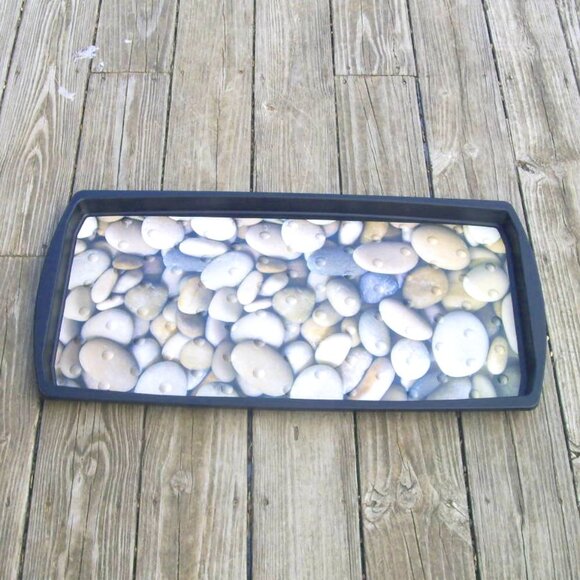 New Very Unique Rustic Cabin River Rock Stone Boot Tray 15" x 29" - Picture 1 of 3